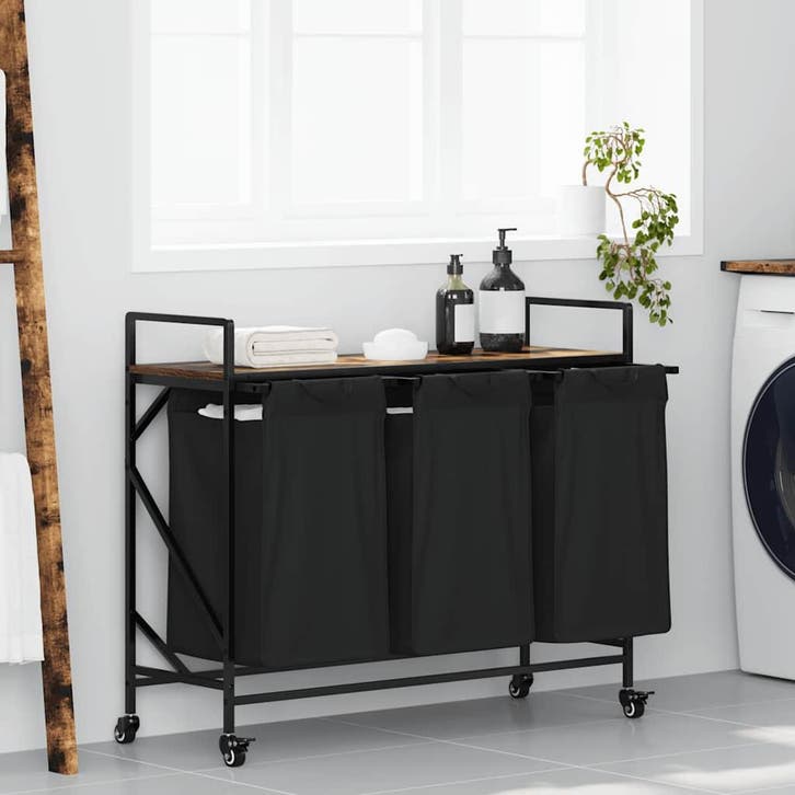 vidaXL Wasmand 3 vakken met planken gerookt eikenkleurig, Huis en Inrichting, Woonaccessoires | Overige, Nieuw, Verzenden