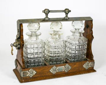 Armoire à liqueurs - bois, EPNS (métal argenté), cristal, Antiek en Kunst