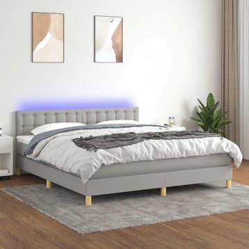 vidaXL Boxspring met matras en LED stof lichtgrijs 180x200, Verzenden