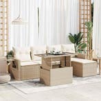 vidaXL 6-delige Loungeset met kussens poly rattan beige, Verzenden, Nieuw, Loungeset