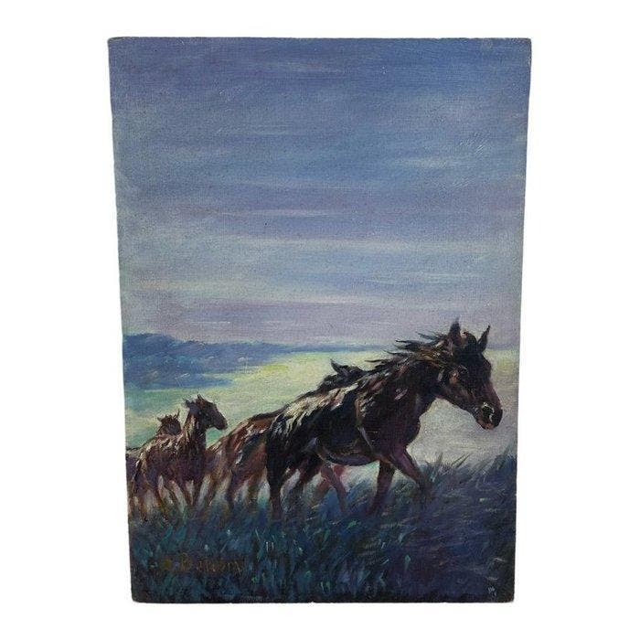 A. Belomi (XX) - Wild horses climbing, Antiek en Kunst, Kunst | Schilderijen | Klassiek