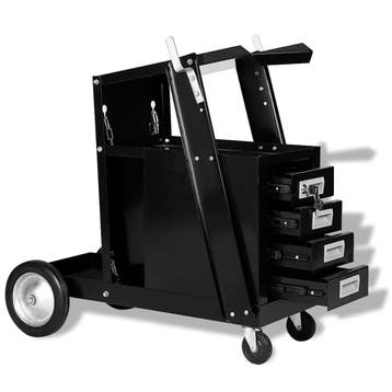 vidaXL Lastrolley met 4 lades zwart, Bricolage & Construction, Boîtes à outils, Verzenden