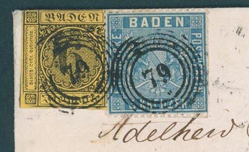 Baden 1853/1860 - Mischfrankatur gesneden en geperforeerde, Gestempeld
