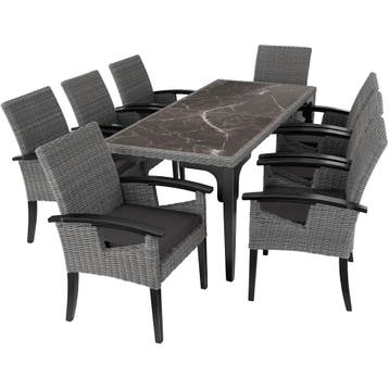 tectake Wicker tafel Foggia met 8 stoelen Rosarno - grijs, Verzenden