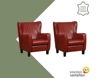 Set van 2 Leren fauteuils Hug - Granada Rouge (rood) -, Ophalen of Verzenden