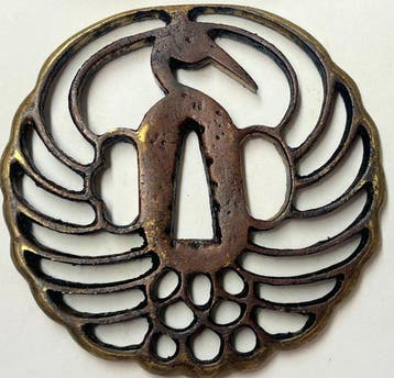 Sukashi kraanmotief, grote tsuba - Koper - Japan, Antiek en Kunst
