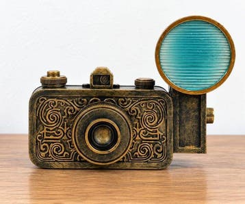sculptuur, Vintage Inspired Camera Figurine with Antique