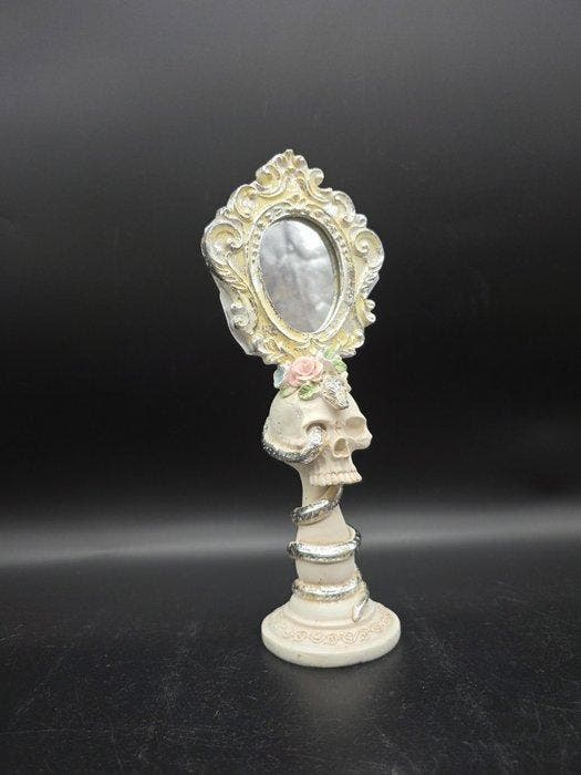 Miroir à main - Résine - Crâne baroque avec serpent, Antiquités & Art, Art | Objets design