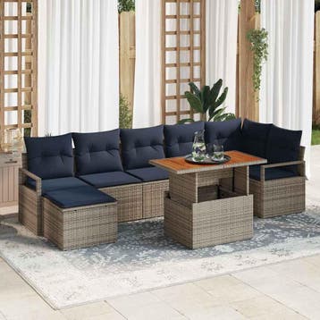 vidaXL Tuin Eettafel Set met kussen 8 pcs Grijs en, Verzenden