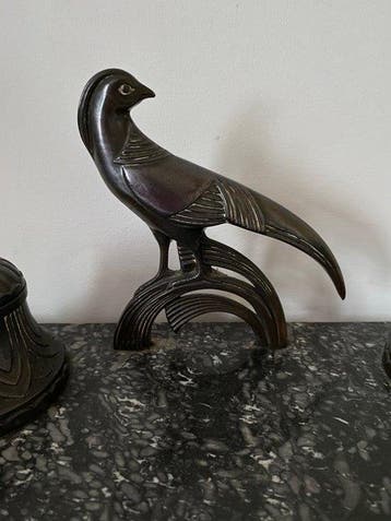 Encrier - double encrier sculpture art deco porte-plume, Antiquités & Art