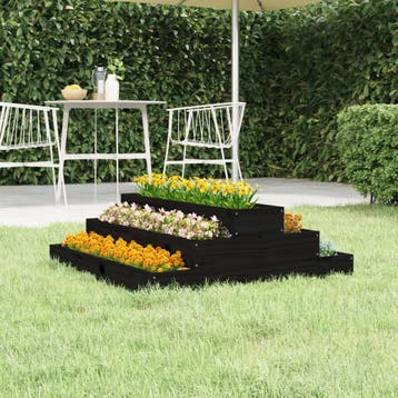vidaXL Plantenbak 80x80x27 cm massief grenenhout zwart, Verzenden