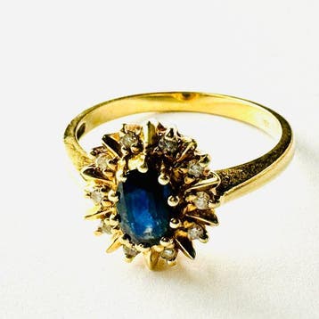 Bague - 18 carats Or jaune - 1.03ct. tw. Saphir - Diamant, Handtassen en Accessoires, Ringen, Nieuw