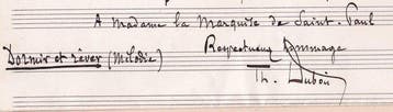 Théodore Dubois - Portée autographe signée à la Marquise de