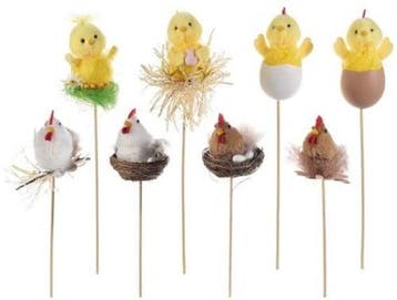 Paasfiguurtjes decoratieve kip en kuikens op steker mix 10, Nieuw