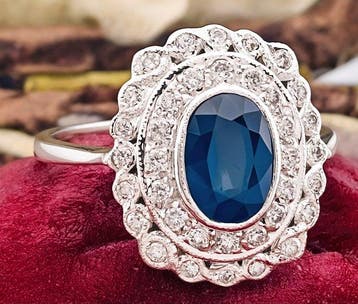 Bague - 18 carats Or blanc Saphir - Diamant, Handtassen en Accessoires, Nieuw