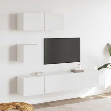vidaXL 4-delige Tv-meubelset bewerkt hout wit, Verzenden, Nieuw