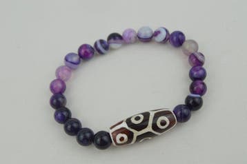 Perle DZI tibétaine et agate dentelle violette - Bracelet
