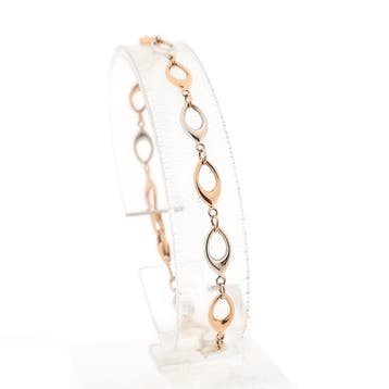 Bicolor gouden fantasie schakelarmband | 19 cm, Handtassen en Accessoires, Armbanden, Ophalen of Verzenden, Gebruikt, Goud, Goud