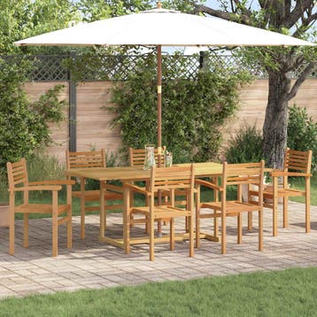 vidaXL Tuin Eettafel Set 7 st Bruin Massief Teakhout, Verzenden