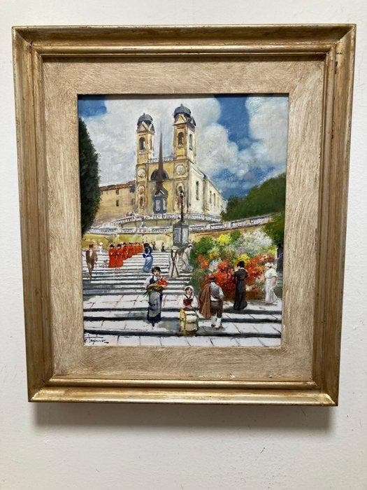 Francesco Tammaro (1939) - Roma Piazza dí Spagna, Antiek en Kunst, Kunst | Schilderijen | Klassiek