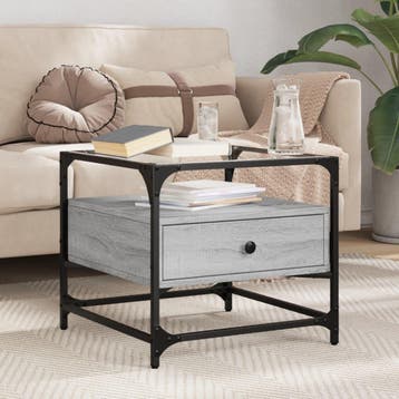 vidaXL Salontafel met glazen blad 50x50x45 cm staal, Huis en Inrichting, Verzenden, Nieuw