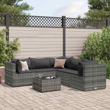 vidaXL 6-delige Loungeset met kussens poly rattan grijs, Verzenden, Nieuw, Loungeset