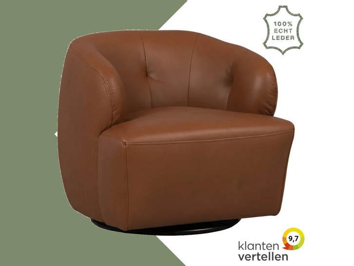 Leren draaifauteuil Cloud - Granada Savannah (cognac), Huis en Inrichting, Fauteuils, 50 tot 75 cm, 75 tot 100 cm, Nieuw, Leer