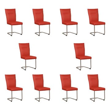 Set van 10 Leren eetkamerstoelen Retro - Toledo Siegelstein, Huis en Inrichting, Stoelen, Ophalen of Verzenden, Nieuw, Leer, Eén