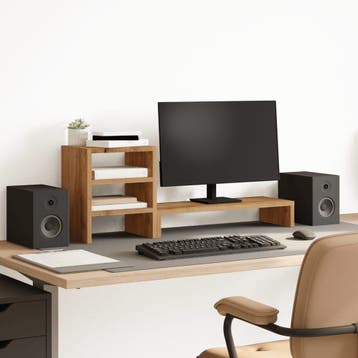 vidaXL Monitorstandaard met bureau-organizer hout artisanaal, Verzenden, Nieuw