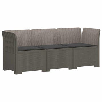 vidaXL 3-Zits Tu bank met Kussens Rattan Look PP Lichtgrijs, Verzenden