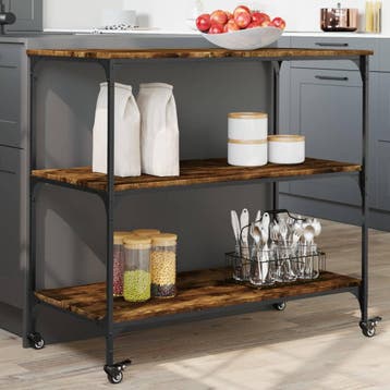 vidaXL Keukentrolley 102x50x95 cm bewerkt hout gerookt, Huis en Inrichting, Verzenden, Nieuw