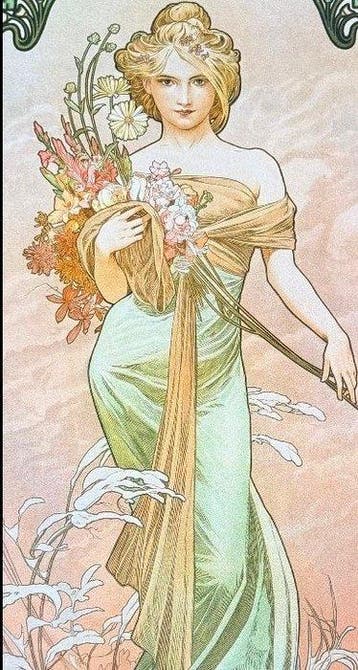 Marie Alphonse Mucha - “Spring II, 1900”. Gesigneerd in de