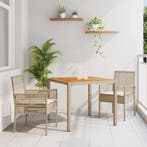 vidaXL Tuin Eettafel Set 3 pcs Beige poly rattan, Verzenden