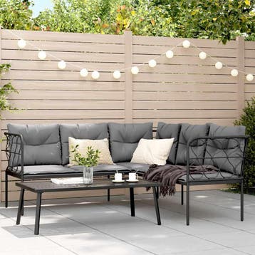 vidaXL Loungeset met kussens staal en textileen zwart, Verzenden, Nieuw, Loungeset