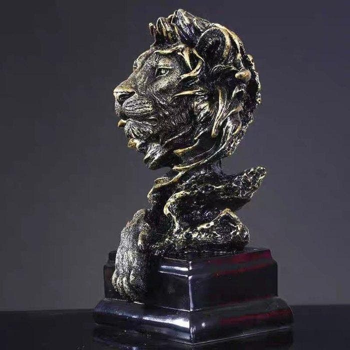 sculptuur, Lion bust sculpture - 29 cm - Hars, Antiquités & Art, Curiosités & Brocante