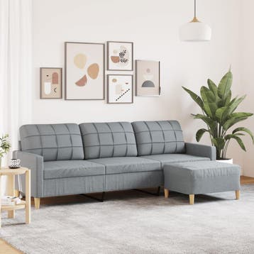 vidaXL Driezitsbank met voetenbank 210 cm stof lichtgrijs, Huis en Inrichting, Zetels | Zetels, Verzenden, Nieuw