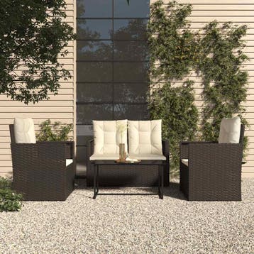 vidaXL 4-delige Loungeset met kussens poly rattan zwart, Jardin & Terrasse, Verzenden, Loungeset