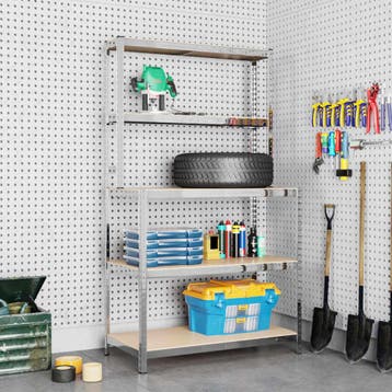 vidaXL Werktafel 5-laags met schappen staal & bewerkt hout, Verzenden, Nieuw