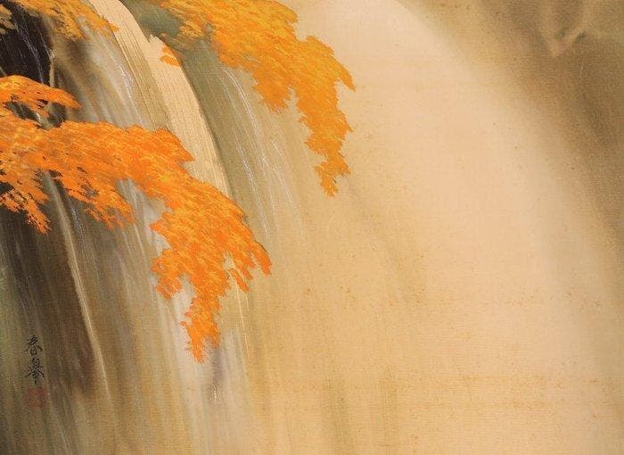 Zeer fraai schilderij Waterfall And Momiji, gesigneerd -, Antiek en Kunst, Antiek | Overige Antiek