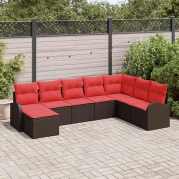 vidaXL Bankstel met kussen met opslag 8 pcs Bruin en Rood, Verzenden