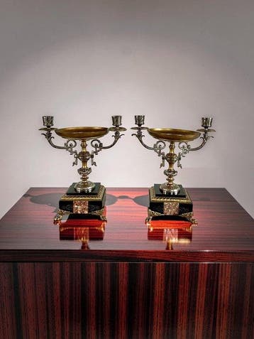 Candélabre - Bronze, Laiton, Marbre - Candélabres victorien, Antiquités & Art