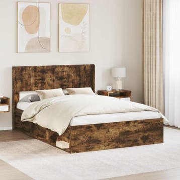 vidaXL Bedframe met opbergruimte en hoofdbord Gerookt eiken, Verzenden, Nieuw