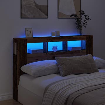 vidaXL Hoofdeinde met LED 160x18,5x103,5 cm bewerkt hout oud, Verzenden
