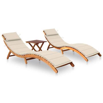 vidaXL Ligbedden 2 st met tafel en kussens massief, Tuin en Terras, Verzenden, Nieuw