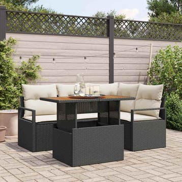 vidaXL Tuinbank Set 5 st 4-Aantal zitplaatsen Zwart en Crème, Verzenden, Nieuw