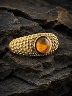 Bague Citrine Miel Radieuse - Plaqué Or - Argent Sterling