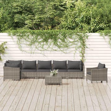 vidaXL 8-delige Loungeset met kussens poly rattan grijs, Jardin & Terrasse, Verzenden, Loungeset