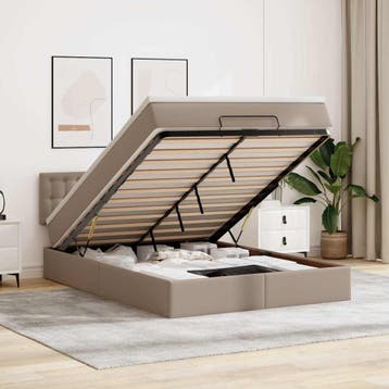 vidaXL Bed poef met matrassen en LEDs 140x200cm kunstleer, Verzenden