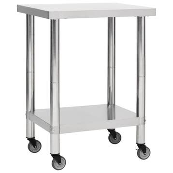 vidaXL Keukenwerktafel met wielen 80x45x85 cm roestvrij, Verzenden