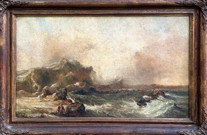 Abraham Hulk the Younger (1851-1922) - Rescuing The Marooned, Antiek en Kunst, Kunst | Schilderijen | Klassiek